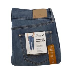 Seven7 Tummyless High Rise Skinny Jeans Womens 12 Medium Wash Blue Stretch New